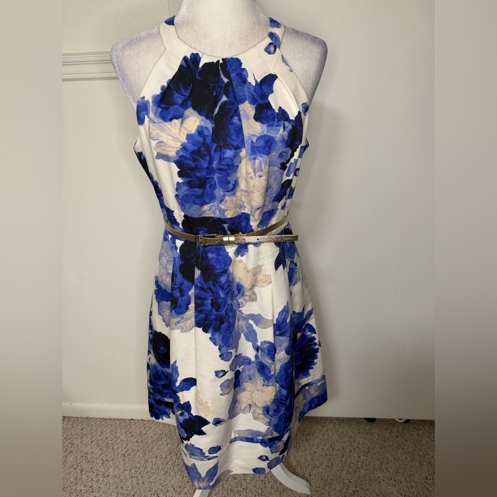 Eliza J Blue and White Floral Midi Dress size 8